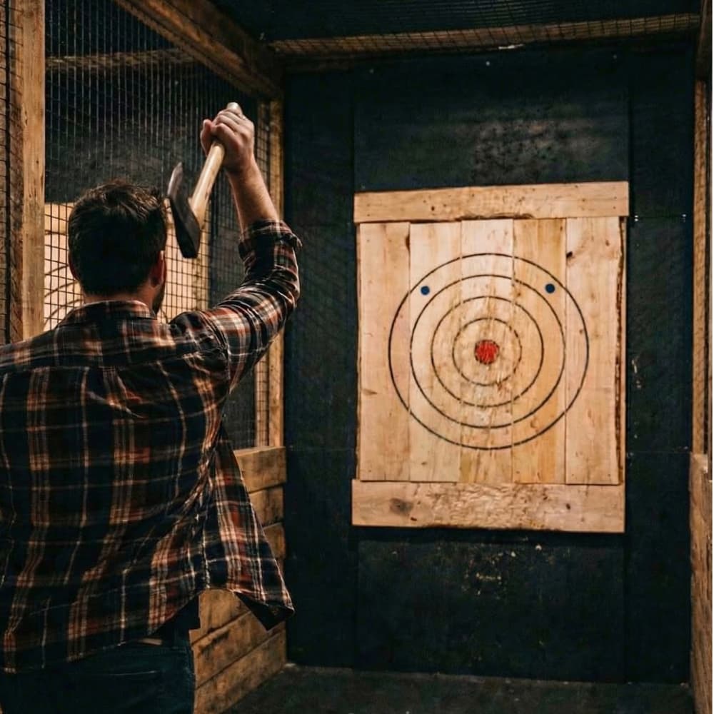 Axe throwing session at The Blazing Axe in Brooks, Alberta